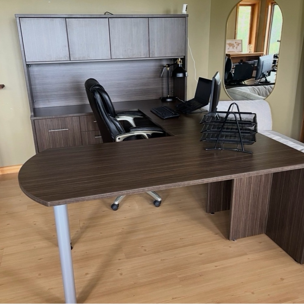 Modern Brown Office Desk with Hutch